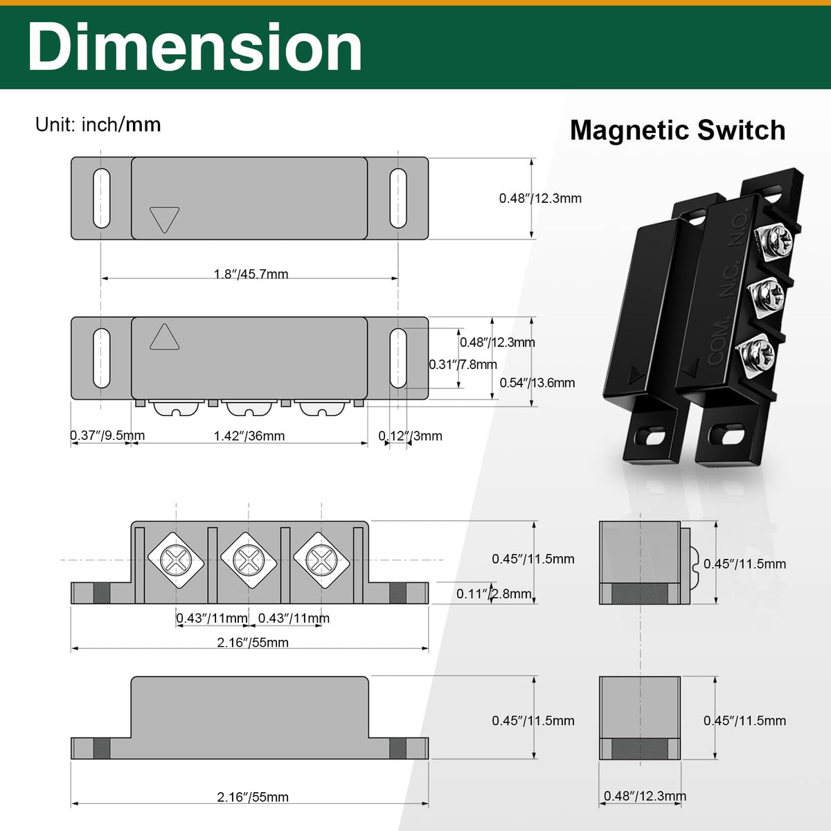 2 Sets Magnetic Reed Switch NO/NC, Wired Door Window Contact Sensor