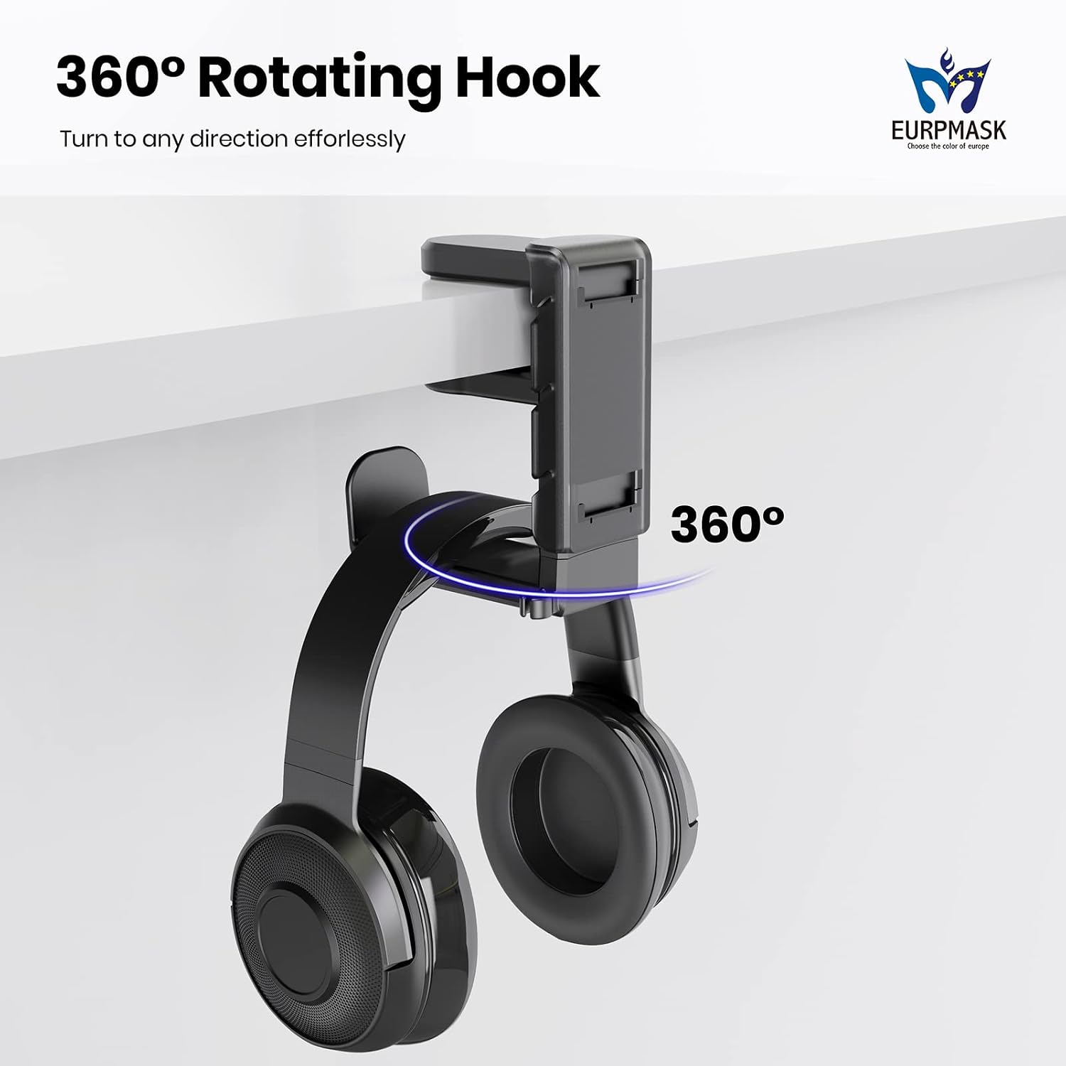 3-in-1 Headset&Controller Holder - EURPMASK Upgraded PC Gaming Headset Stand, Adjustable Clamp-on Headphone