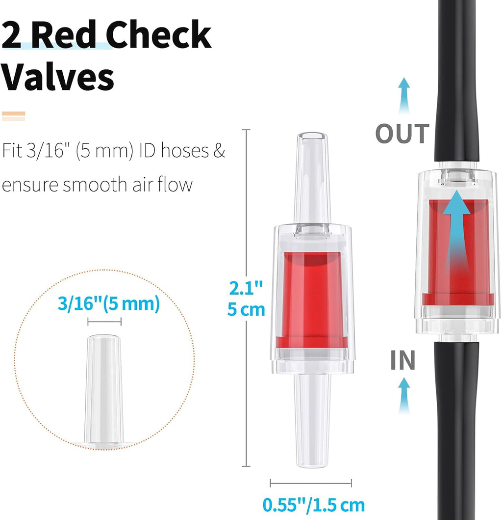 26 Feet Aquarium Air Tubing Standard 3/16" Airline Tubing Air Pump Accessories with Air Stones, Check Valves, Suction