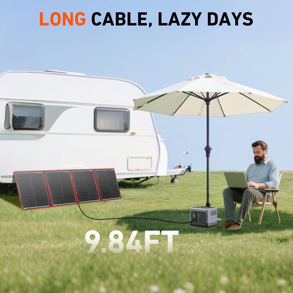 200W Portable Foldable Solar Panel Kit for 12V Battery Charging | Folds to 20 x 27 in and weighs 9.7 lb; includes