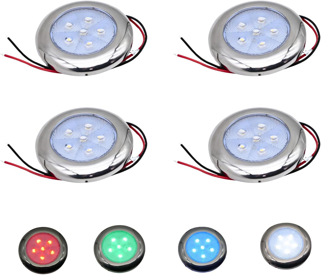 Marine Boat Courtesy Light, 3" RGBW LED Cabin/Dome Lights, 4Pcs