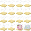30 Pcs Clear Gift Boxes, 2.4x2.4x2.4 Inch Folding PVC Favor Boxes with Gold Paper Card Base for Wedding Birthday