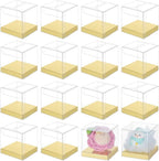 30 Pcs Clear Gift Boxes, 2.4x2.4x2.4 Inch Folding PVC Favor Boxes with Gold Paper Card Base for Wedding Birthday