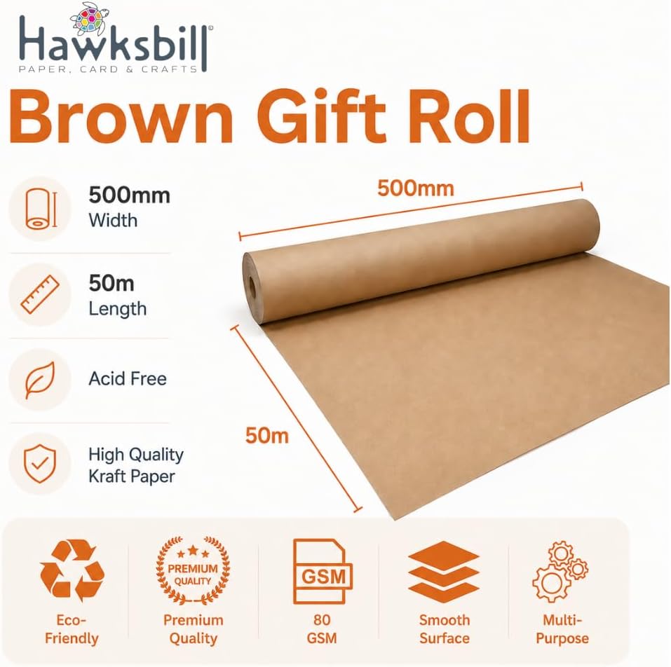 Kraft Paper Roll 500mm x 50m Recyclable Brown Gift Roll