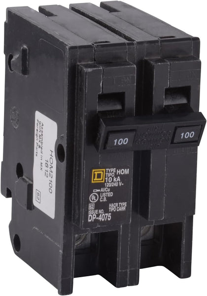 Square D by Schneider Electric Homeline 100 Amp Mini Circuit Breaker, 2 Pole, 120/240V AC, 10kA Breaking Capacity, Plug in Mount, Standard Type, Residential Use (‎HOM2100CP)