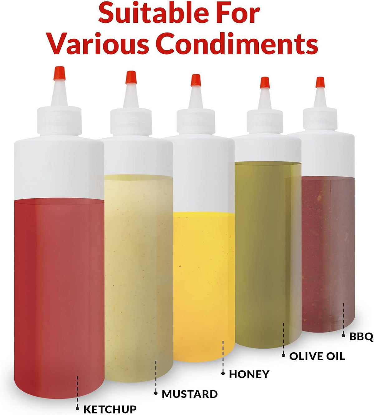 Plastic Squeeze Bottles, 16 oz. | 10 Pack | Clear with Red Tip Cap