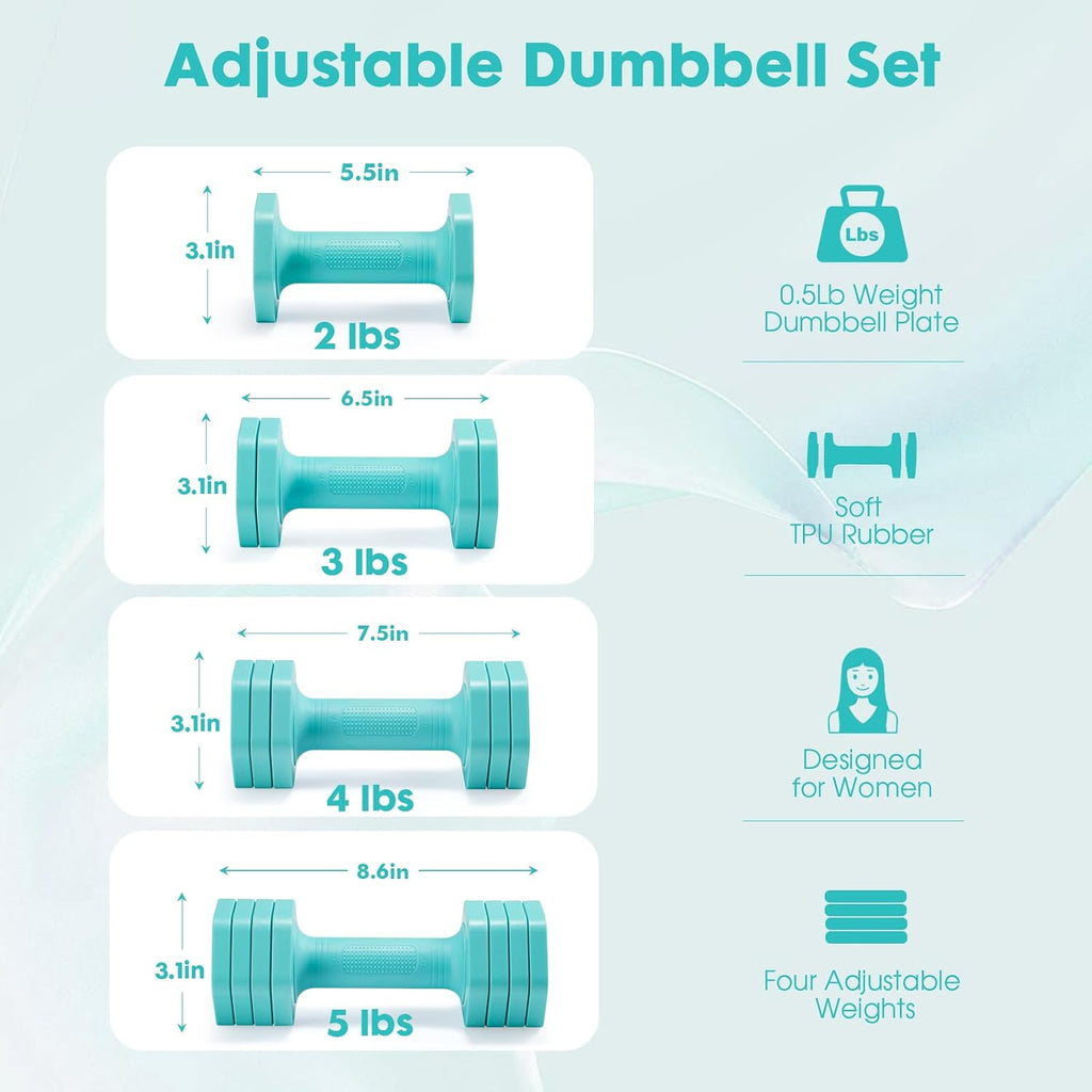 Adjustable Dumbbell Set, 4 in 1 Free Weights Dumbbells Set for Women, Weights for Women at Home, 2lb 3lb 4lb 5lb with