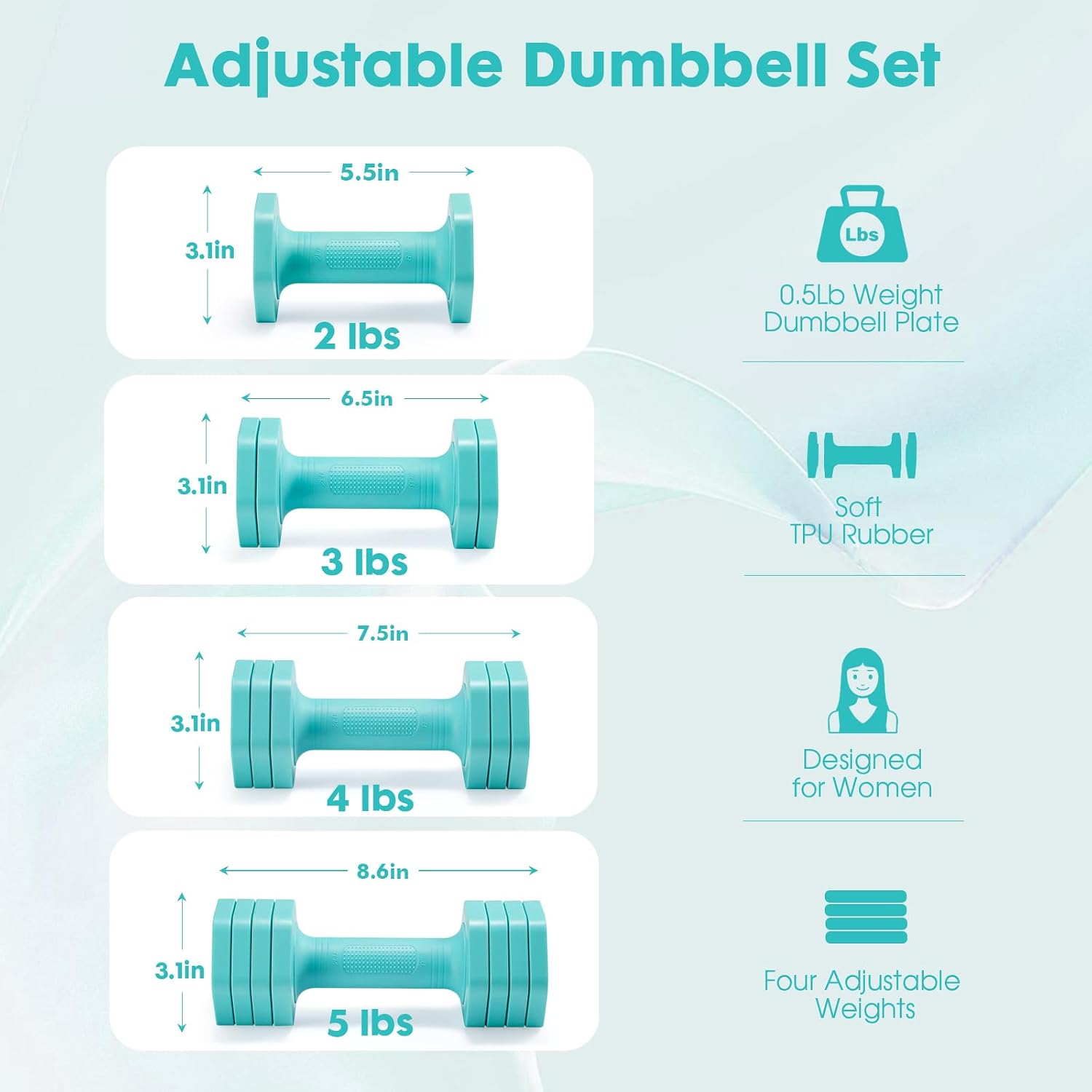 Adjustable Dumbbell Set, 4 in 1 Free Weights Dumbbells Set for Women, Weights for Women at Home, 2lb 3lb 4lb 5lb with