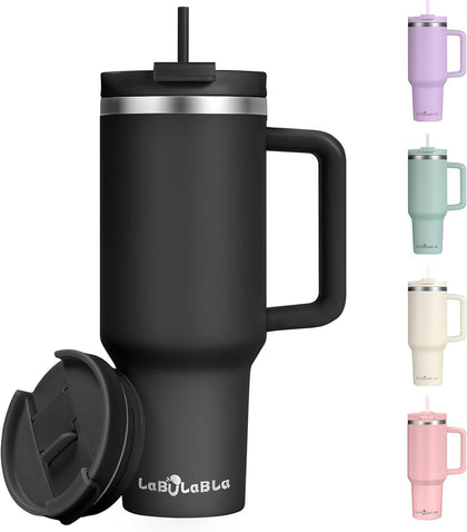 40oz Tumbler with Handle,Double Wall Vacuum Reusable Stainless Steel Insulated Water Bottle,With Leak Proof lid and