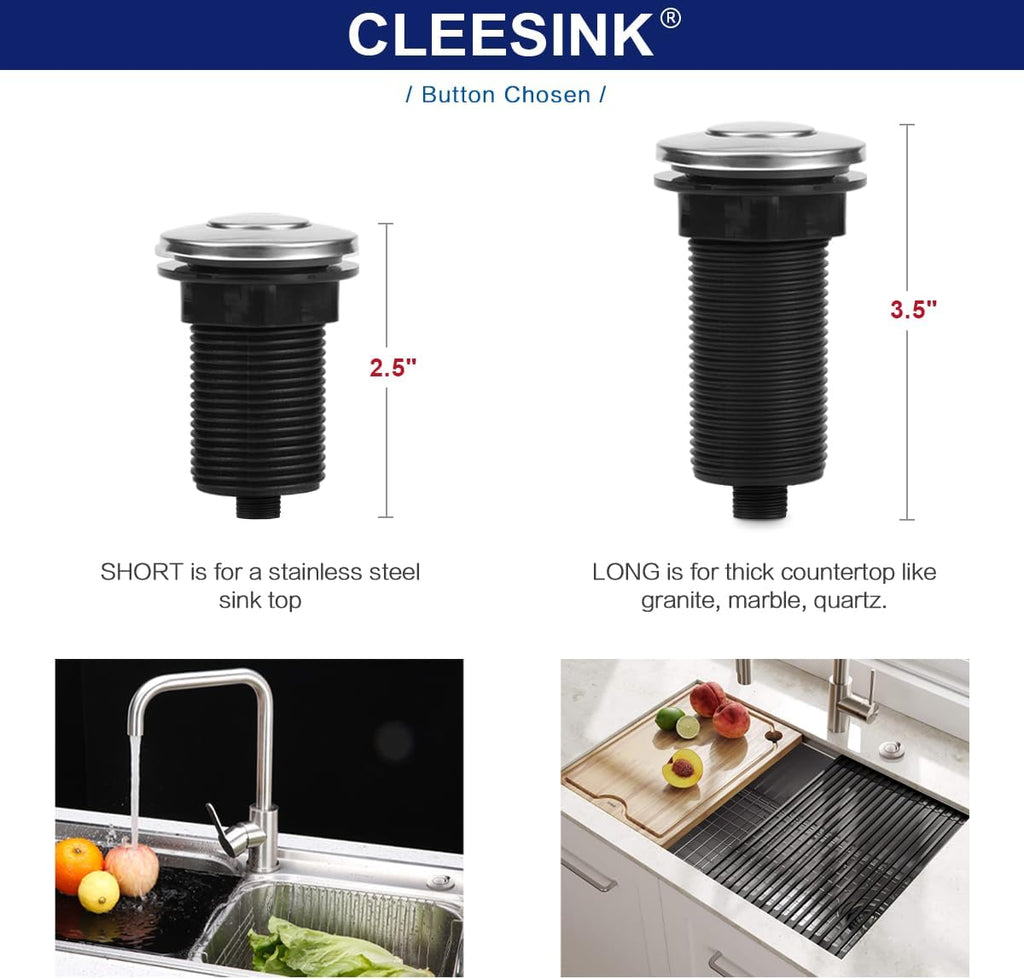 Sink Top Air Switch Kit Garbage Disposal Part by CLEESINK (LONG/3.5", Polished Stainless Steel)