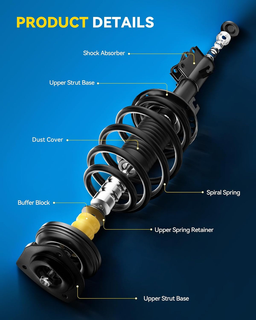 PHILTOP 2PCS Rear Complete Struts Assemly with Coil Spring Fit for Toyota