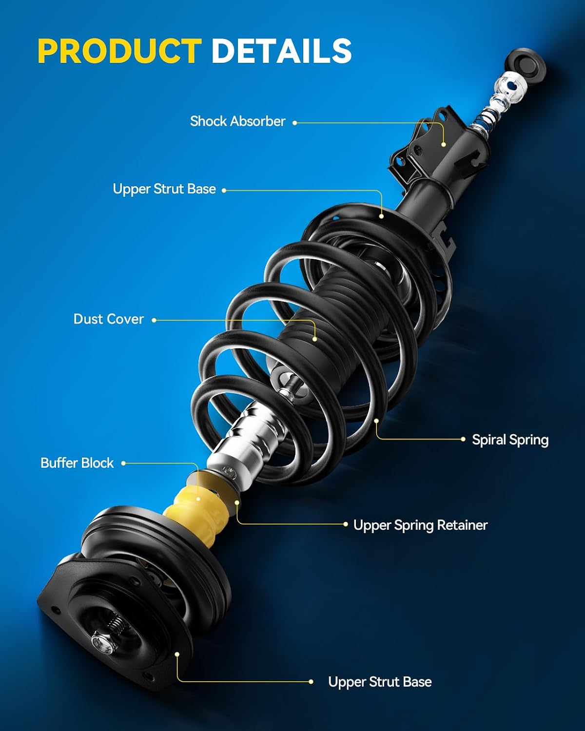 PHILTOP 2PCS Rear Complete Struts Assemly with Coil Spring Fit for Toyota