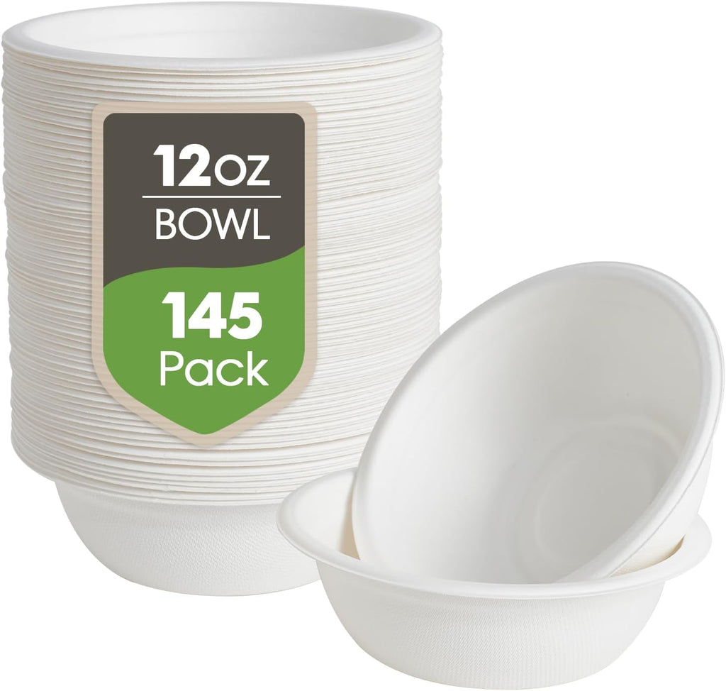 145 Pack 12 OZ Disposable Compostable Paper Bowls for Salad