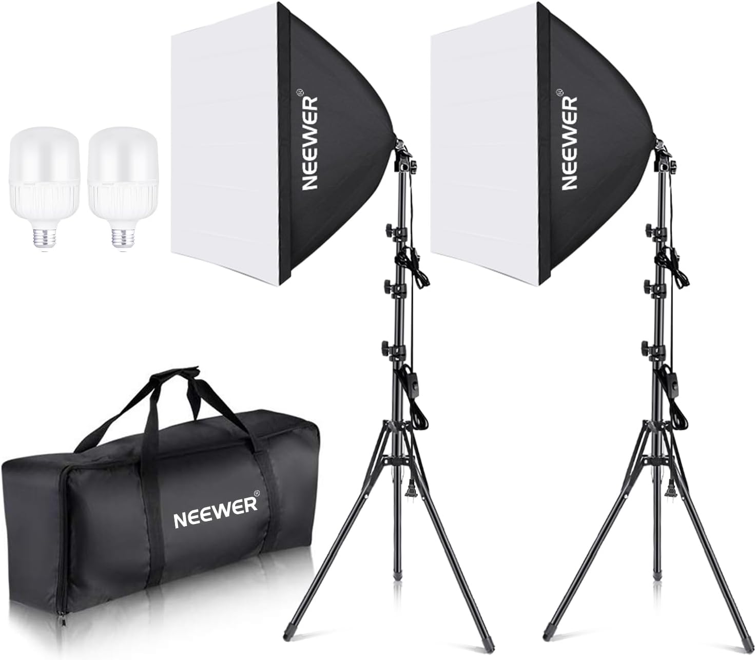 700W Equivalent Softbox Lighting Kit, 2Pack UL Certified 5700K LED Lighting Bulbs, 24x24 inches Softboxes with E26