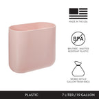 Small Slim Plastic Bathroom Trash Can, 2-Pack, Pink