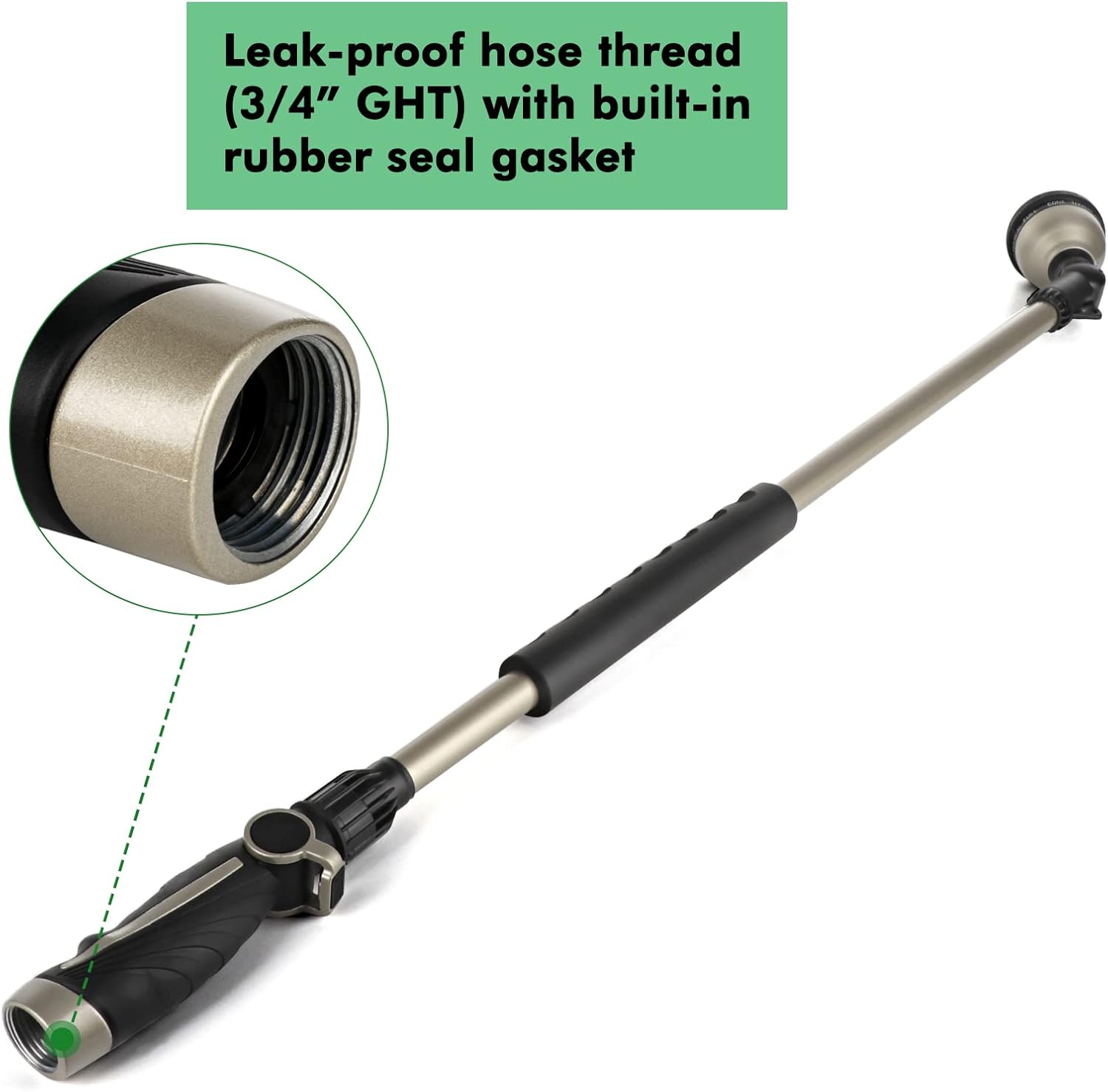 36” Long Watering Wand, Metal Garden Hose Wand with 180° Swivel Head and 10 Spray Patterns, 3ft Heavy Duty Hose