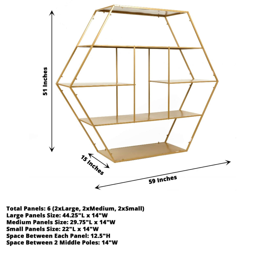 4ft Large Gold Metal Hexagonal Cake Dessert Display Stand, Wedding Arch Backdrop, Balloons Rack, Modern Bookcase