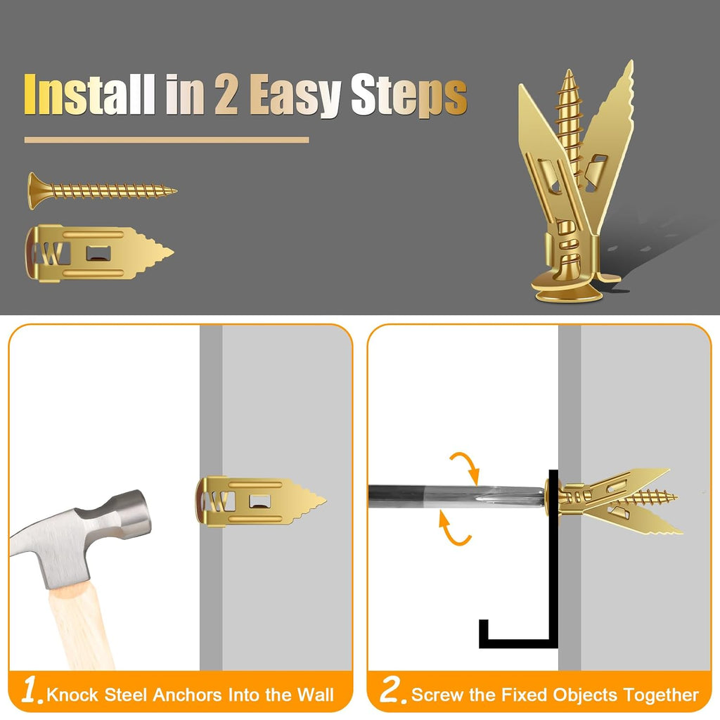 180Pcs Self Drilling Drywall Anchors with Screws Kit, Fixion Tools Metal & Heavy Duty Grip Anchors for Wall