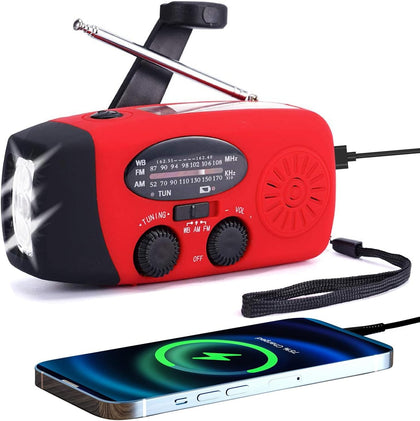 FM/AM/NOAA Weather Radio Hand Crank Self Powered Solar Portable Mini Emergency Survival Radios with 3 LED Super