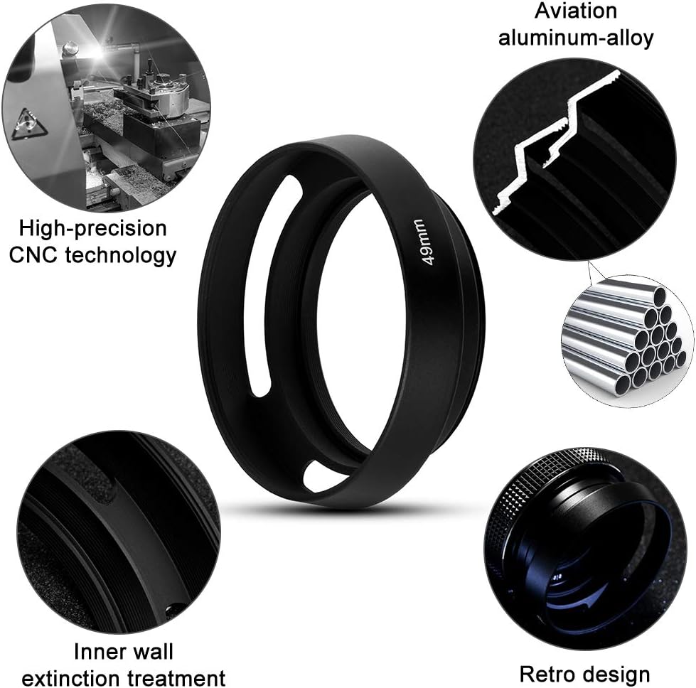 77mm Hollow Lens Hood Universal Metal Hollow Vented Tilted Curved Lens Hood Sunshade with Centre Pinch Lens Cap for