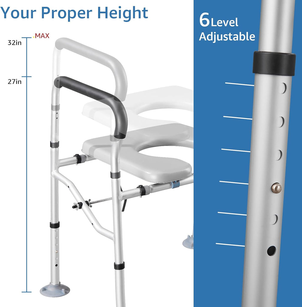 Raised Toilet Seat 400lbs, Toilet Seat Risers for Seniors, Handicap Elevated Toilet Seat with Handles & Padded Seat