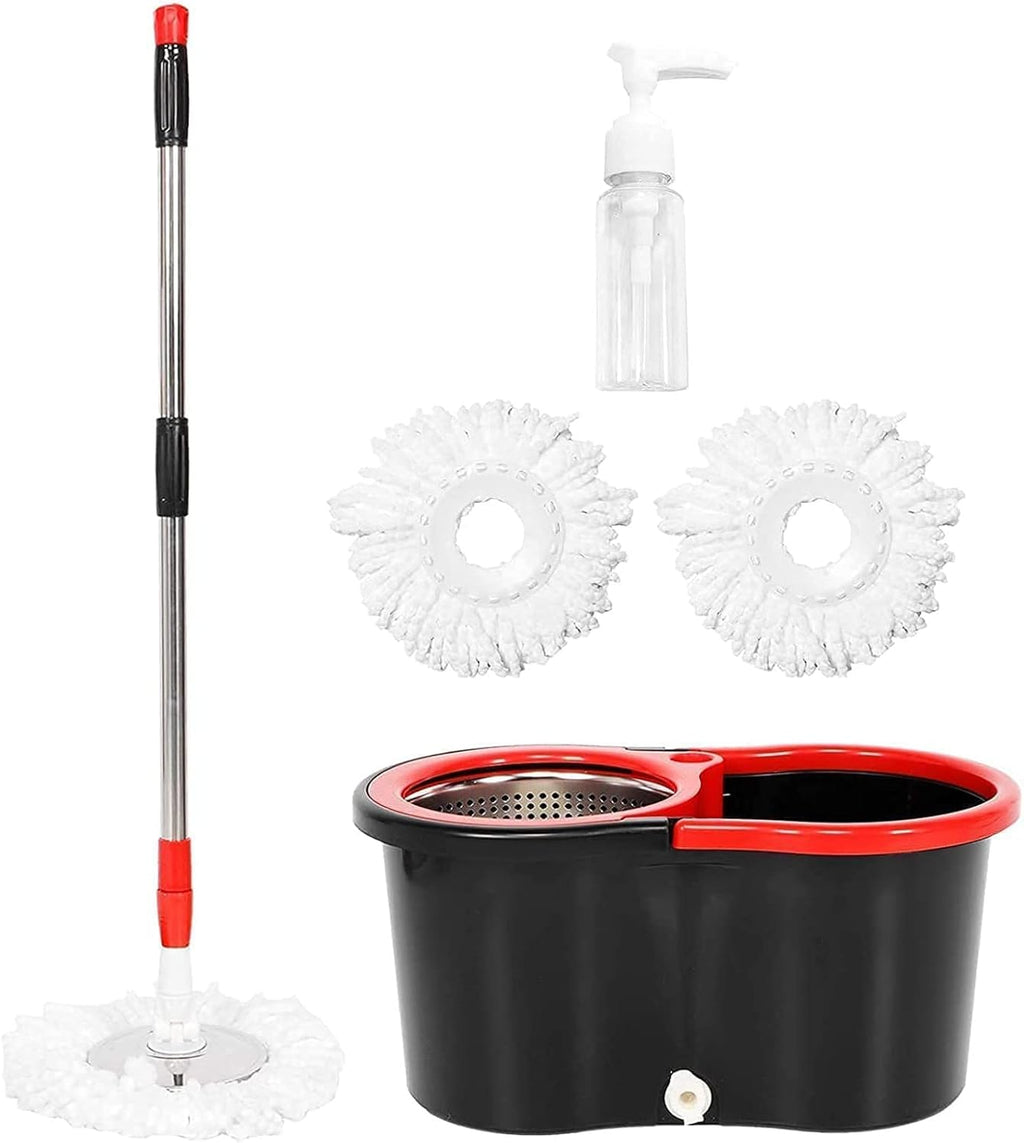 Mop and Bucket Set, 360° Spin Mop and Bucket with Wringer Set and 3 Microfiber Mop Refills, Stainless Steel 61"