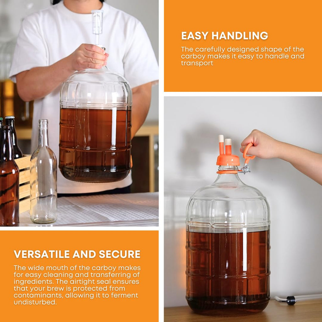 Italian 6 Gallon Carboy for Wine, Beer and Kombucha Fermentation | Clear 6 Gallon Glass Carboy for home brewing and