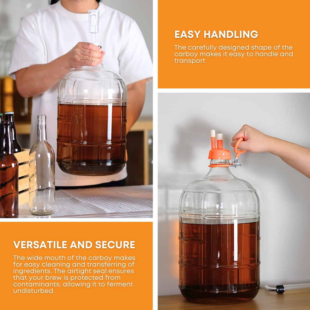 Italian 6 Gallon Carboy for Wine, Beer and Kombucha Fermentation | Clear 6 Gallon Glass Carboy for home brewing and