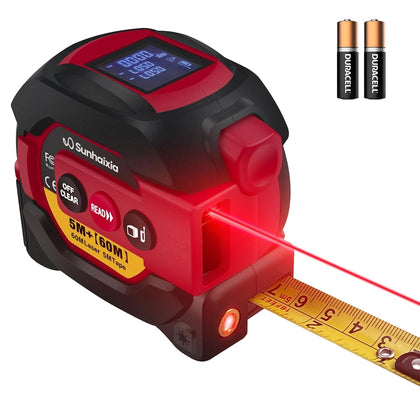 Laser Tape Measure 3 in 1 with Laser Level Crosshairs |196ft/60m Laser Distance+16ft/5m AutoLock Tape |Backlit LCD