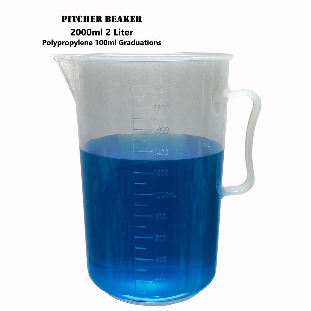 TN LAB 2000ml Beaker Pitcher Measuring Cup with Strong Handle Polypropylene Plastic Graduated 2L Holds 2 Quarts