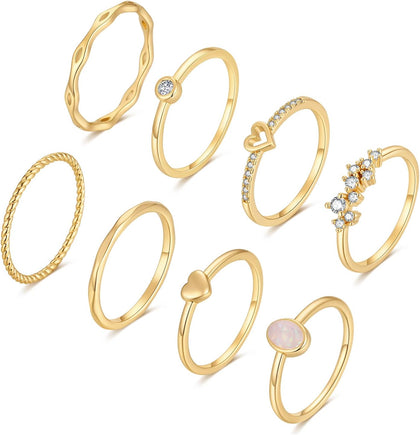 8-12PCS 14K Gold Ring Set for Women Non Tarnish Dainty Silver Rose Gold Thumb Stackable Stacking Rings Heart CZ Pinky