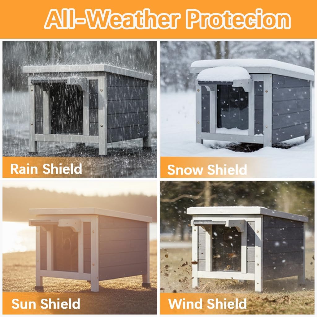 Insulated Cat House Outdoor Weatherproof, Large Wooden Feral Cat Shelter for Winter, Wooden Enclosure with Escape