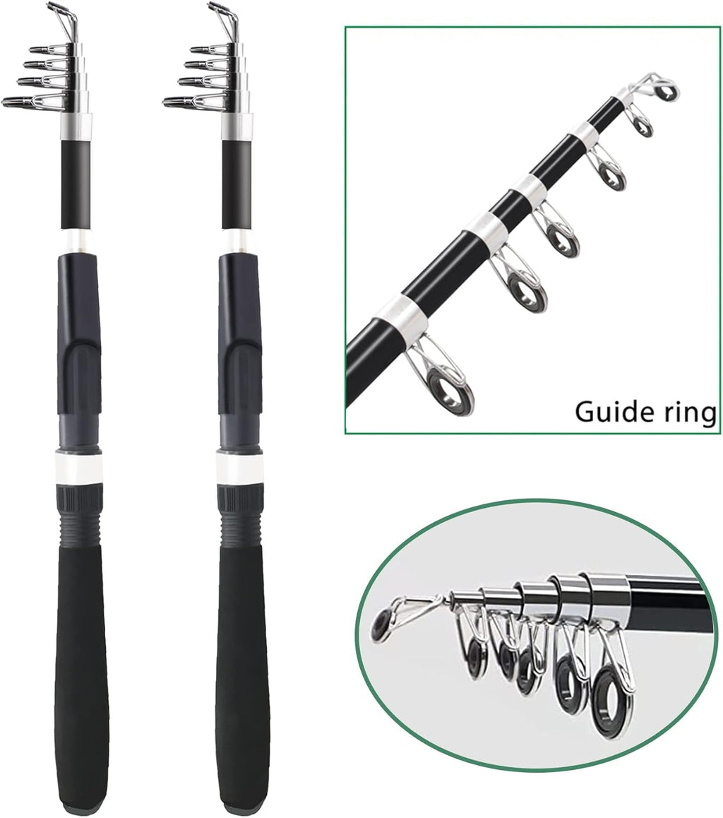 Fishing Pole Combo Set,2.1m/6.89ft 2PCS Collapsible Rods 2PCS Spinning Reels Lures Set Carrier Bag Carbon Fiber
