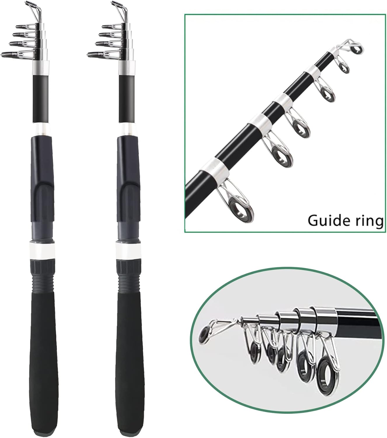 Fishing Pole Combo Set,2.1m/6.89ft 2PCS Collapsible Rods 2PCS Spinning Reels Lures Set Carrier Bag Carbon Fiber