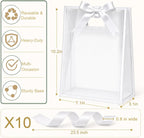 Small Clear Plastic Gift Bags with Handles, 7x10x3.15 in, 10 Pack, White
