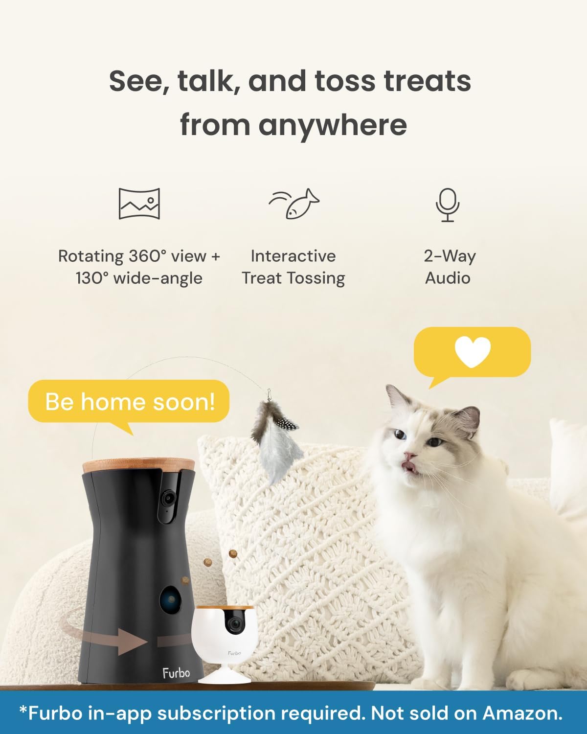 360° Cat Camera + Mini [New Subscription Required at Setup] 2-Camera Bundle Nanny Subscription: Cat Safety & Home