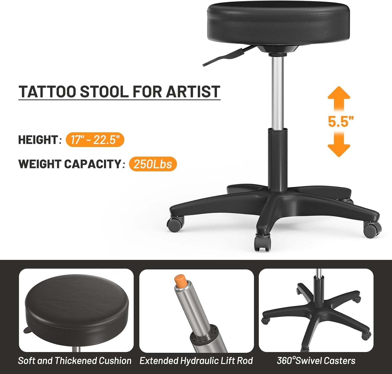Tattoo Chair for Client Adjustable Tattooing Bed with Stool