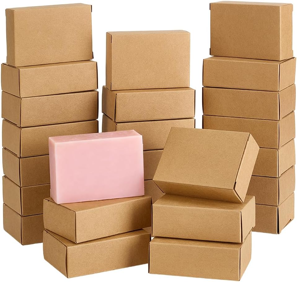 120Pcs Soap Packaging Boxes, 2.4x1.2x3.3 inch Tan Kraft Paper Containers, No Window, Rectangle Gift Boxes for