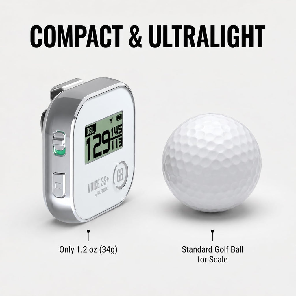GOLFBUDDY Voice 3S+ Talking Golf GPS Rangefinder | Clip-On Hat GPS with Slope On/Off | Audio Distance to