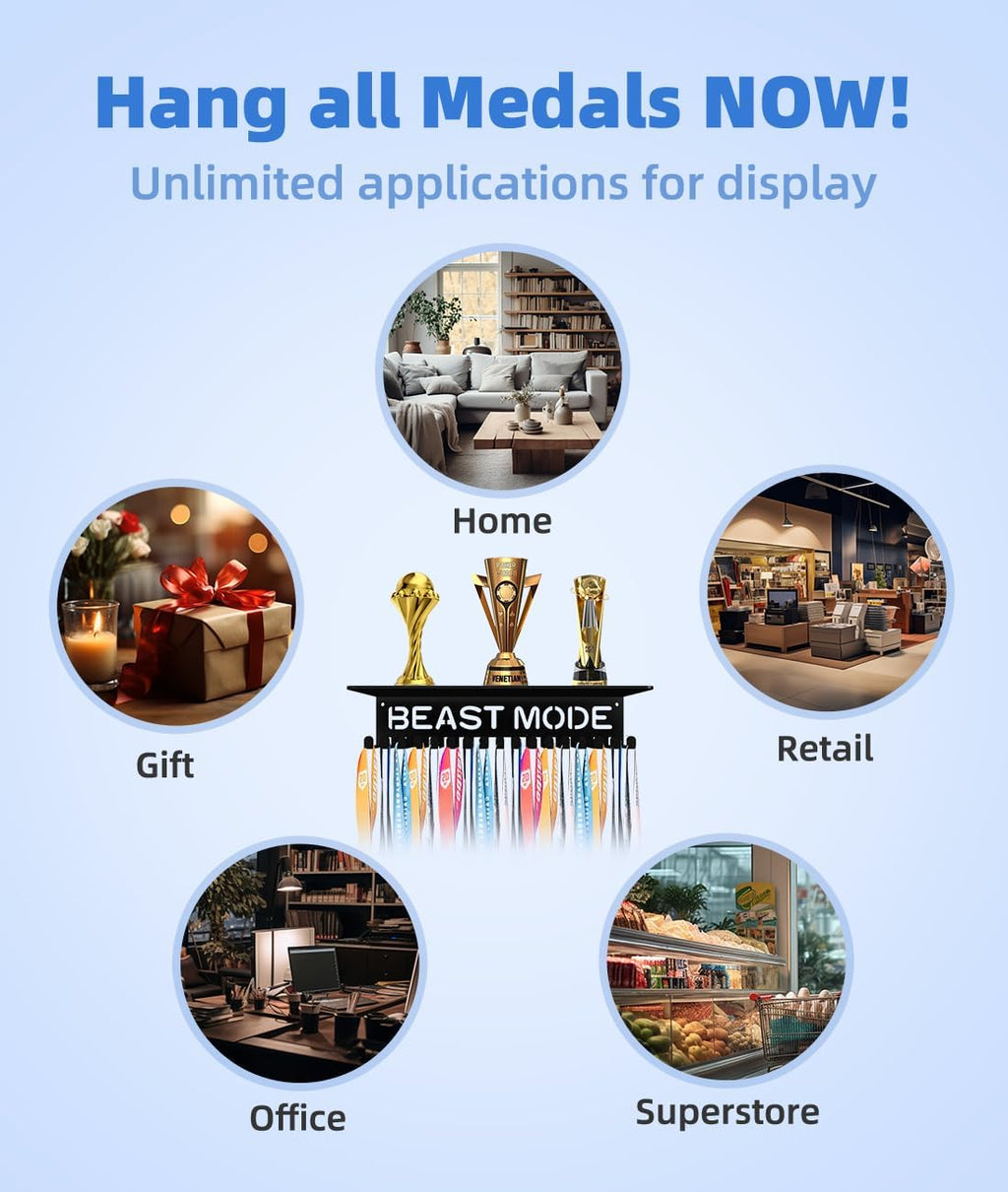 Medal Hanger Ribbon Holder Wall Metal Rack Organizer Awards Ribbon Cheer Gymnastics Soccer Runner Medals