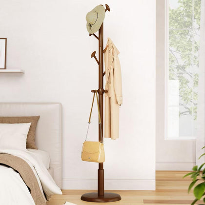 Solid Wood Coat Rack Freestanding Coat Tree with 10 Hooks for Bedroom, Livingroom, Entryway, Sturdy Coat Hanger Stand