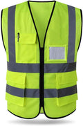 High Visibility Mesh Safety Reflective Vest with Pockets and Zipper, Meets ANSI/ISEA Standards