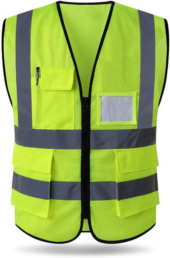 High Visibility Mesh Safety Reflective Vest with Pockets and Zipper, Meets ANSI/ISEA Standards