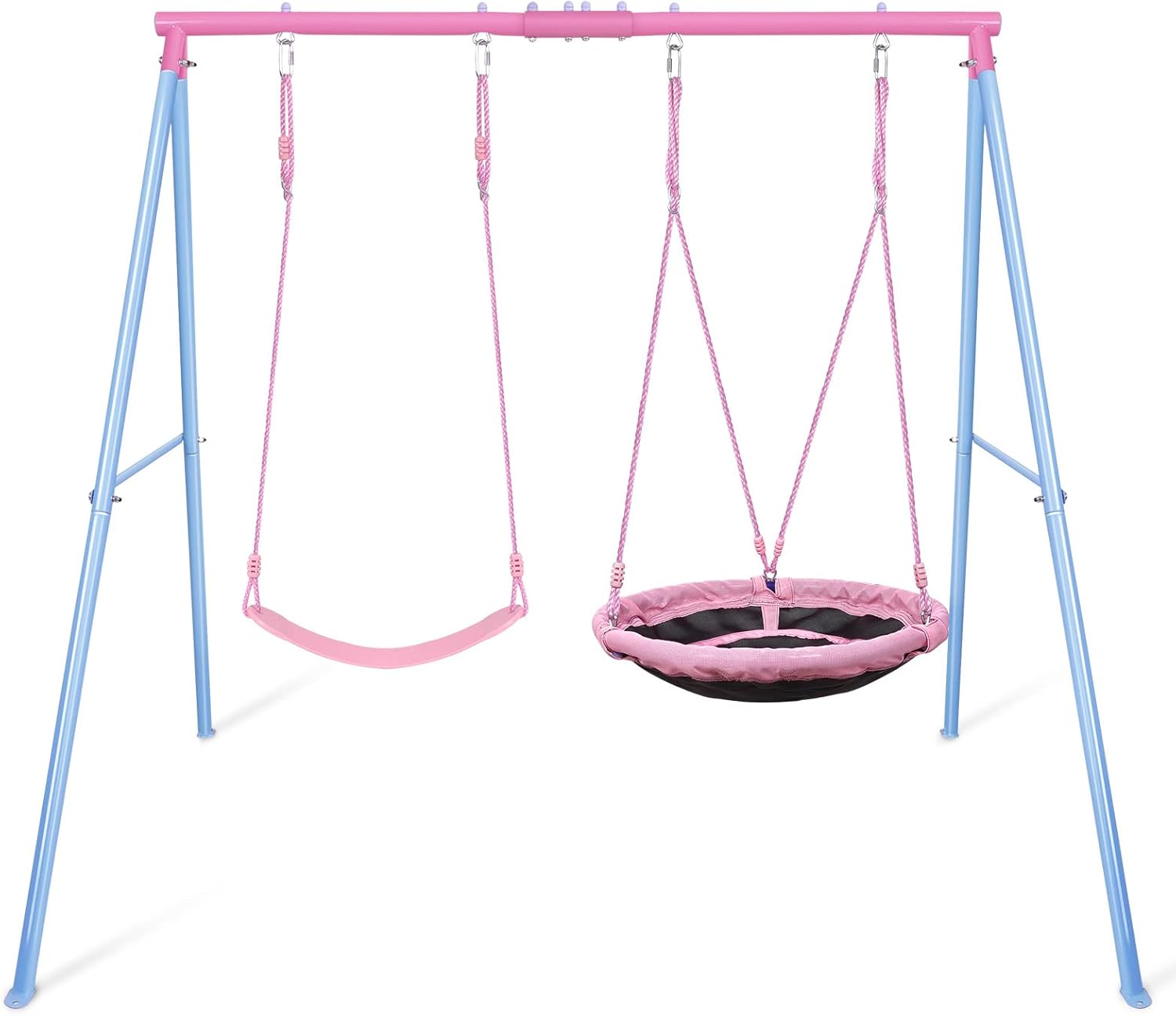 Swing Set, 440lbs, Heavy-Duty A-Frame Metal Outdoor SwingStand, 1 Saucer & 1 Belt Swing seat for Playground, Backyard
