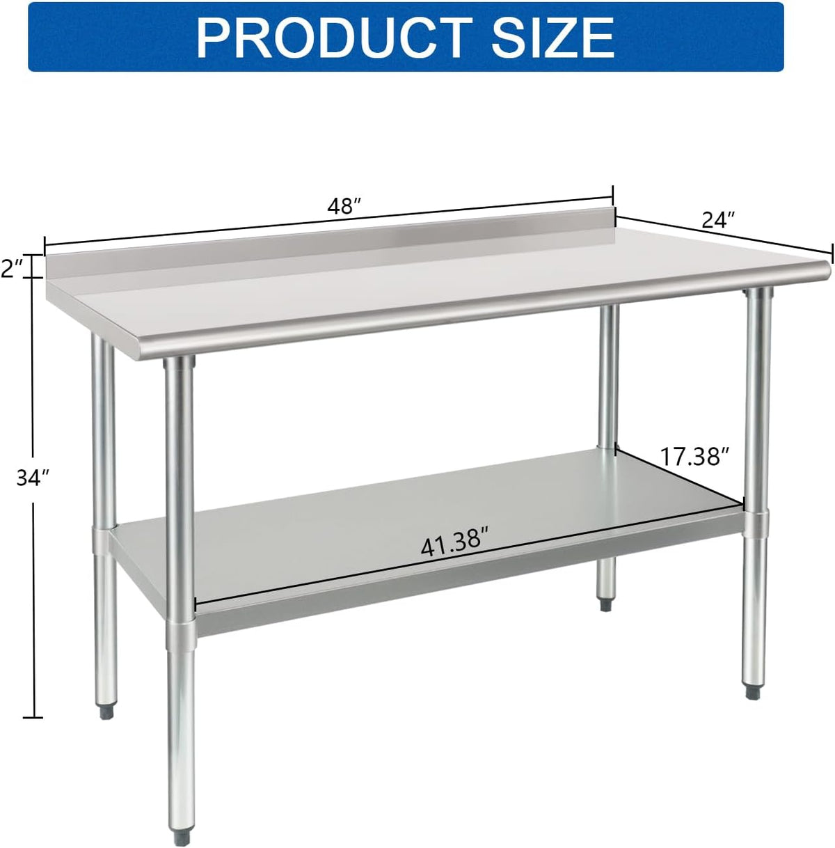 HARDURA Stainless Steel Prep & Work Table 24 x 48 Inches Backsplash