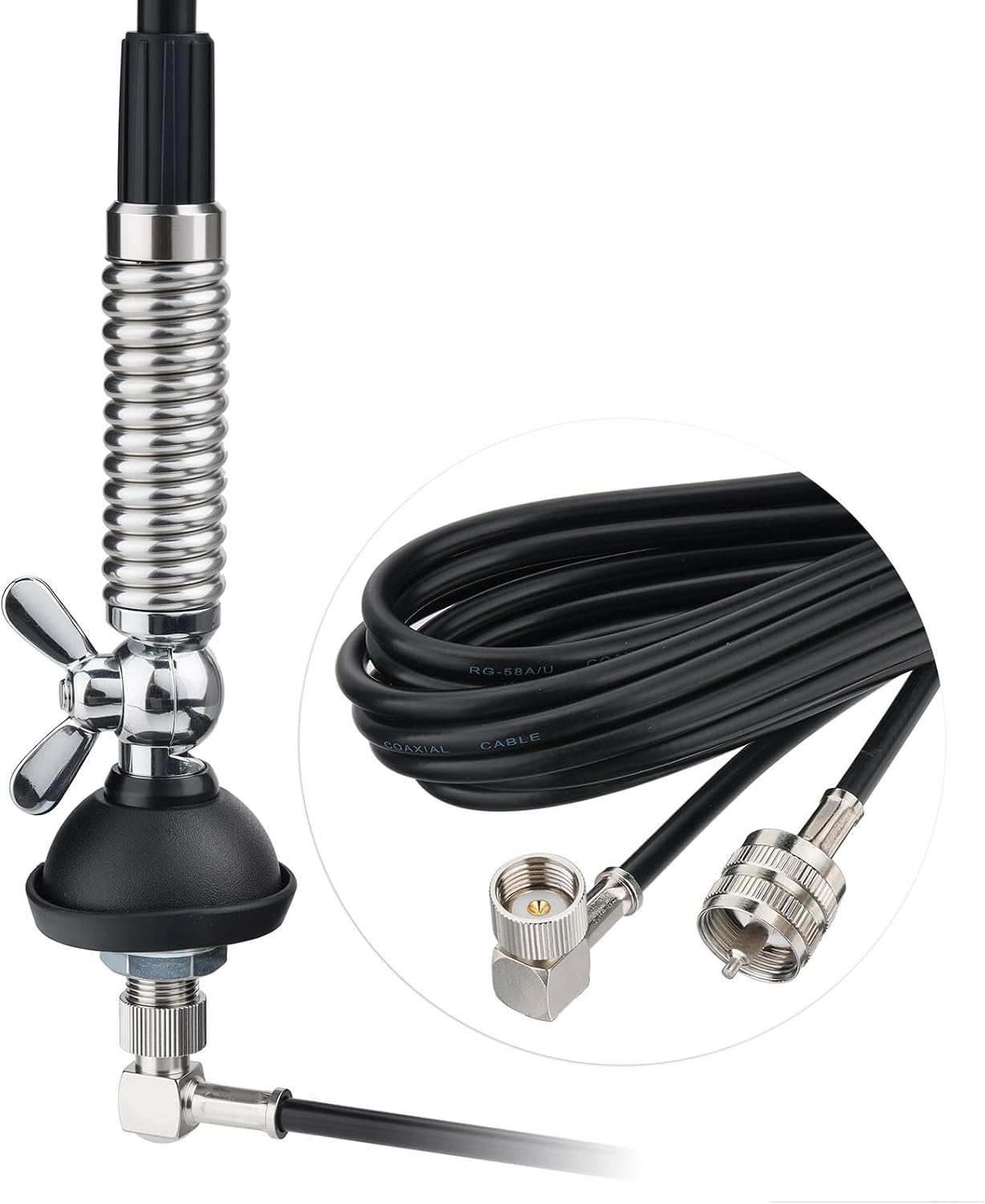 CB 27MHz Truck Fiberglass Antenna Anti-Vibration with 13.1ft PL259 Cable Compatible with Galaxy Uniden Bearcat Cobra