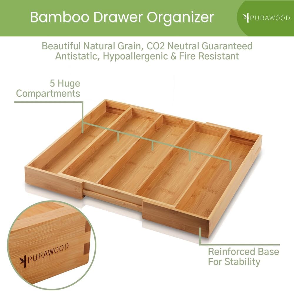 Kitchen Drawer Organizer - Expandable Utensil Drawer Organizer for Kitchen, Cutlery Tray & Silverware Organizer, 3-5