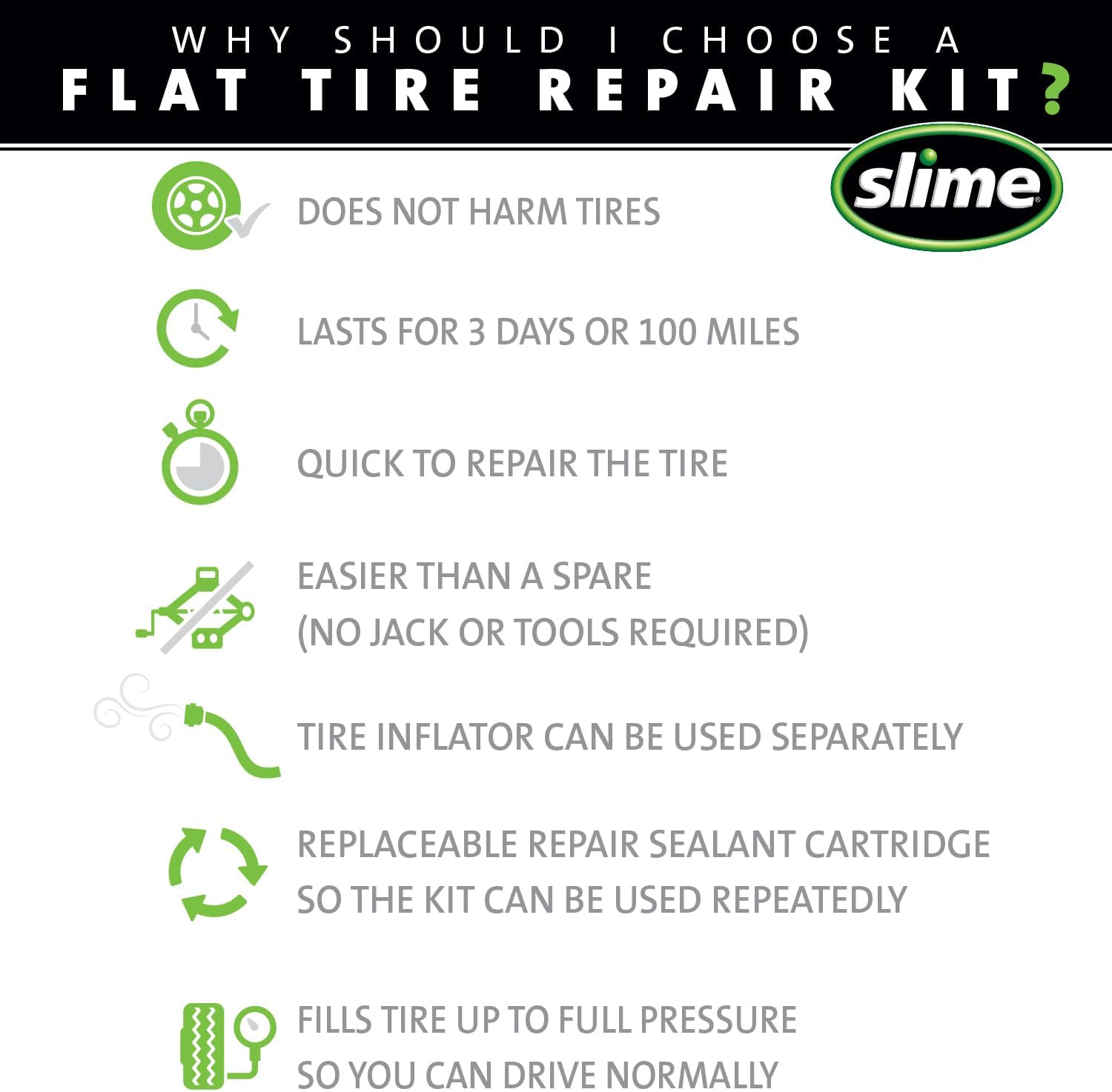 50107 Flat Tire Puncture Repair, Smart Spair, Emergency Kit For Car Tires, Includes Sealant And Tire Inflator Pump