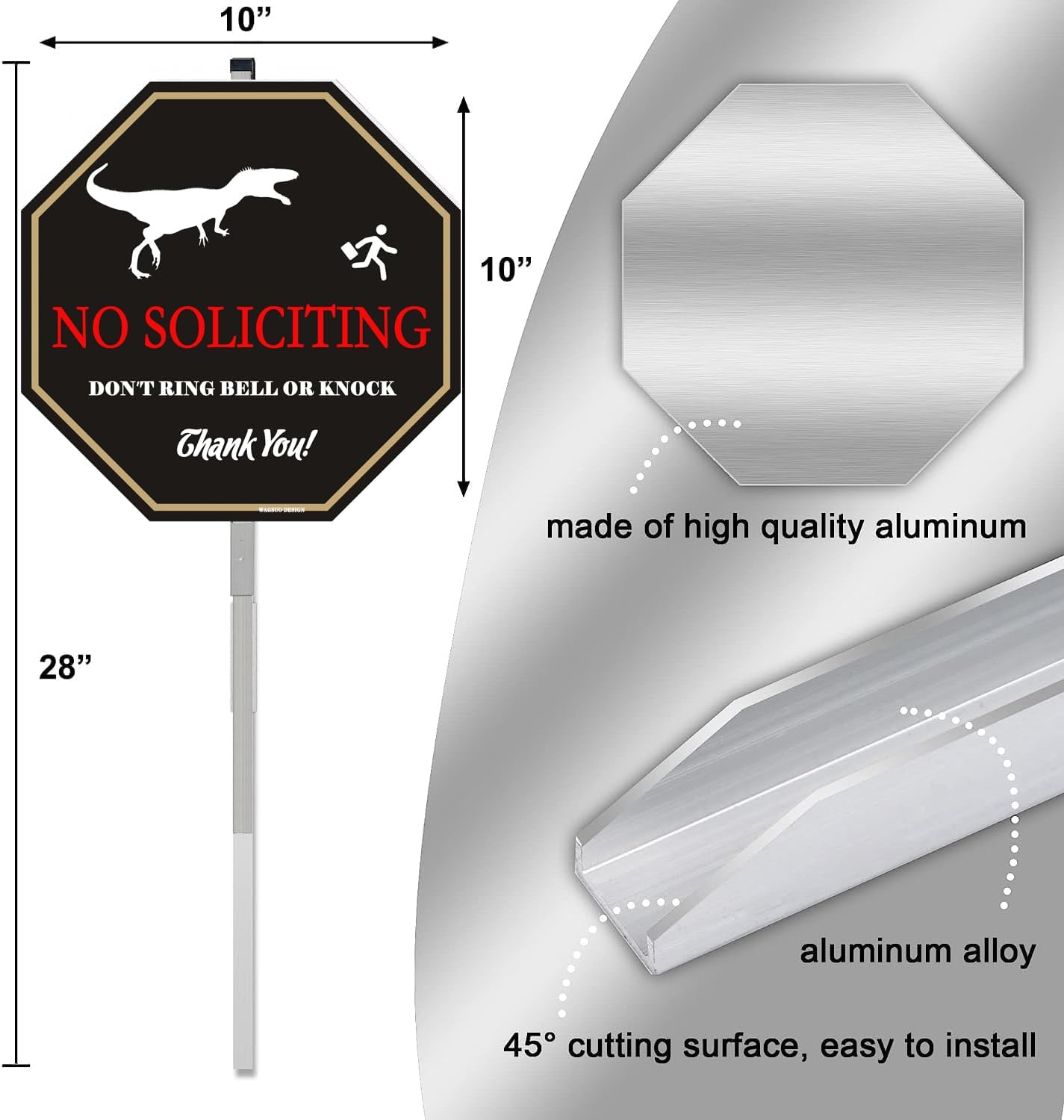 No Soliciting Yard Sign for House with 28" Aluminum Alloy Stake -10" x 10" - "Do Not Ring Bell or Knock" Warning Sign