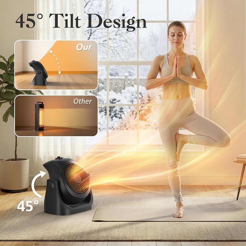 2 in 1 Heater Fan Combo, Portable Space Heater Cooling Desk Fan, Air Circulator Fan 45° Tilt, 2 Wind Speeds, 1500W